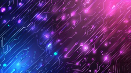 Wall Mural - Abstract tech circuit background with glowing lights in blue, purple, and pink colors