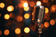 © Максим Коробский - a microphone is sitting in front of a blurred background of lights