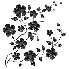 Black Floral Design with Ornate Flowers on Transparent Background Ideal for Elegant Decoration and Art Concepts