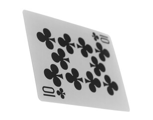 Wall Mural - Flying playing card for poker and gambling, ten clubs isolated on white, clipping path