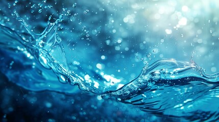 Dynamic Close-Up of Splashing Water Droplets and Waves in Blue Light - Nature and Abstract Background