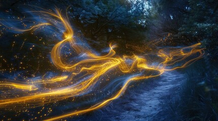 Wall Mural - Abstract Light Trails in a Forest