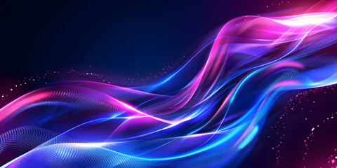 Wall Mural - abstract dark blue background with wavy rays of light. pink and blue neon light. futuristic design