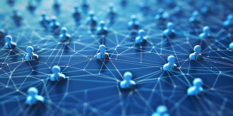 Wall Mural - abstract geometric background with many people icons. blue background visualizing social networks or