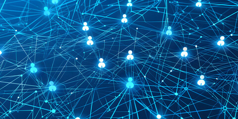 Wall Mural - abstract geometric background with many people icons. blue background visualizing social networks or