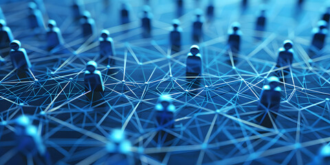 Wall Mural - abstract geometric background with many people icons. blue background visualizing social networks or
