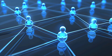 Wall Mural - abstract geometric background with many people icons. blue background visualizing social networks or