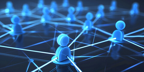 Wall Mural - abstract geometric background with many people icons. blue background visualizing social networks or