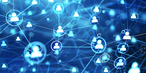 Wall Mural - abstract geometric background with many people icons. blue background visualizing social networks or the Internet web. 3d rendering