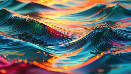 Poster - Abstract Ocean Wave in Vivid Colors.