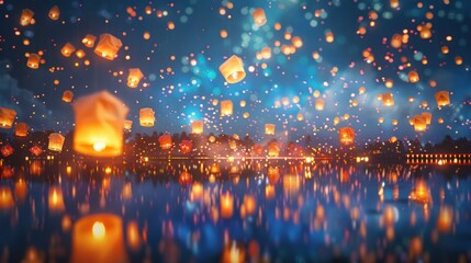 Canvas Print - Lantern Festival Night Over a Still Lake
