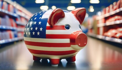 Wall Mural - American Flag Themed Piggy Bank for Savings