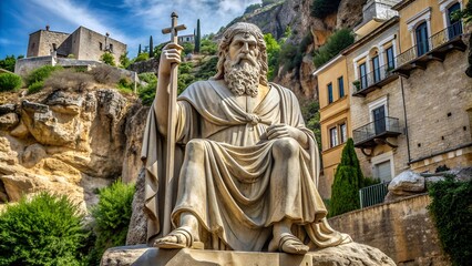 huge statue of charon engraved on a rock at st. pierre church location, antakya, turkey