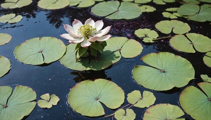 Sticker - Water Lily Flower Blooming in Pond.