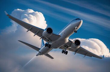 Airplane flying through the clouds