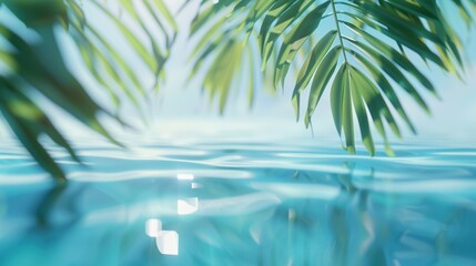 Wall Mural - Tropical Paradise: Tranquil Palm Leaves Over a Serene Blue Water