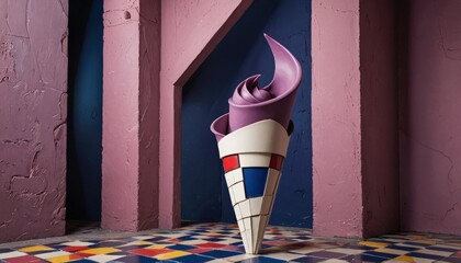 Wall Mural - Abstract Ice Cream Cone in Colorful Room.