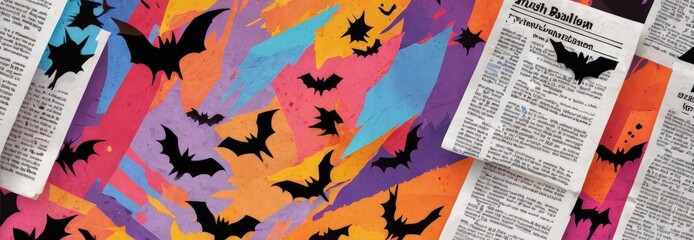 Poster - Halloween Bats on Colorful Paper.