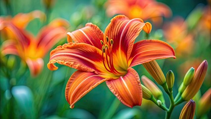 Canvas Print - Vibrant orange daylily with delicate petals in bloom , flower, day lily, orange, vibrant, bloom, petals, plant, garden