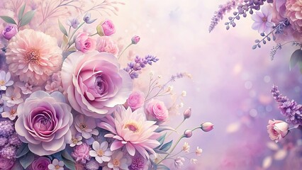 Sticker - Soft and elegant pastel floral background featuring pink and lavender flowers in an artistic composition, pastel, floral