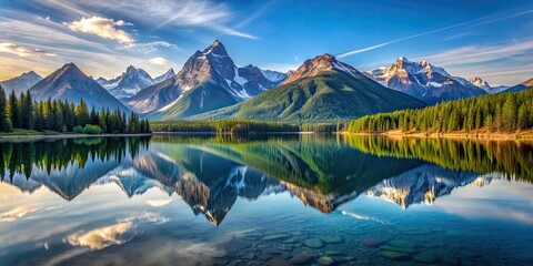 Wall Mural - Serene mountain landscape with calm waters reflecting the majestic peaks , tranquility, nature, meditation, mountain, scene