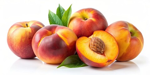 Wall Mural - Fresh peaches cutout on a white background, perfect for showcasing healthy eating and organic produce, peaches, fruit, fresh