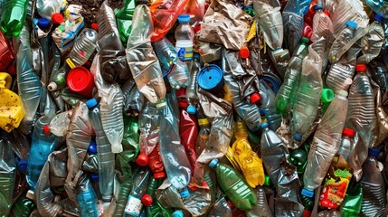 Pile of plastic waste in a landfill, highlighting the environmental challenge of waste management, detailed and impactful