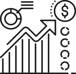 Aufkleber - Finance statistic line icon, Isolated vector monochrome sign of financial charts, graphs, growing arrow and usd currency symbol. Outline element for digital marketing, analysis and trading themes