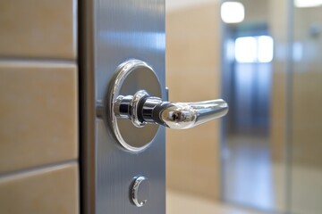 Wall Mural - Chrome Door Handle and Knob on a Modern Door