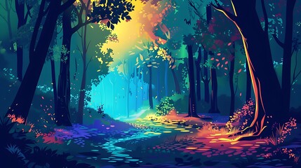 Canvas Print - Magical Forest Path with Rainbow Hues