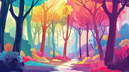 Poster - Vibrant Forest Landscape with Colorful Trees