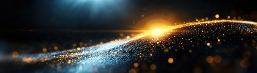 Wall Mural - Abstract Digital Wave with Glowing Particles and Light Effects in a Dark Background
