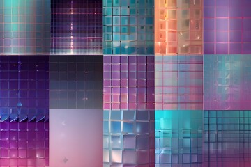 Wall Mural - Checkered gradient background with stars. Set of pastel holographic kawaii backdrops. Abstract vector purple squared wallpapers for design. Generative AI