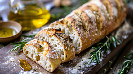 Freshly baked artisan bread with a side of olive oil