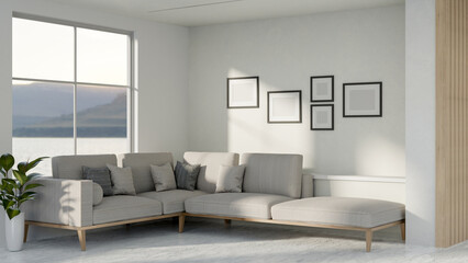 Wall Mural - The interior design of a contemporary living room featuring a large comfortable couch and decor.