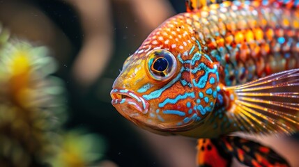 Wall Mural - Close-Up of a Vibrant, Blue and Orange Fish