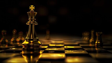 Wall Mural - Chessboard with a golden king piece standing tall, capturing the essence of strategic thinking and gameplay