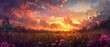 © Suphot - Vibrant sunset over a blooming meadow with colorful flowers and dramatic skies, capturing nature's beauty in a serene landscape setting.