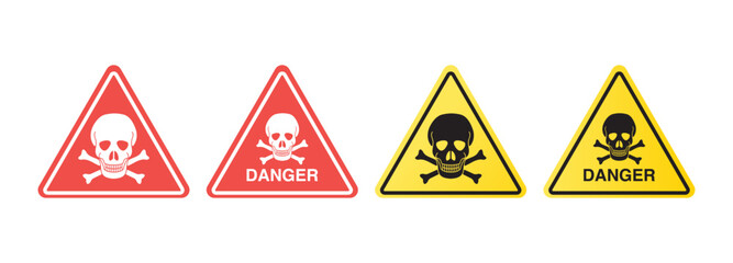 hazard warning danger signs. skull, crossbones, skeleton, toxic, chemical, danger zone. vector illus