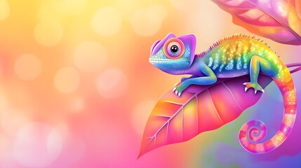 Sticker - Colorful Chameleon on a Vibrant Leaf.