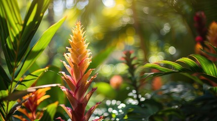 Wall Mural - Vibrant Tropical Flower in Sunlit Jungle