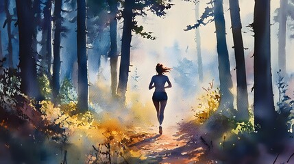 Sticker - Woman Running Through Forest.