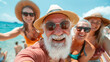 © 沈军 贡 - Happy senior group of friends taking selfie while traveling on vacation