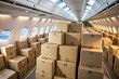 © Jason - carton package box in airplane. Air shipping and delivery
