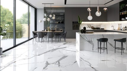 High-gloss white marble with detailed gray veins, capturing its sophisticated and refined appearance