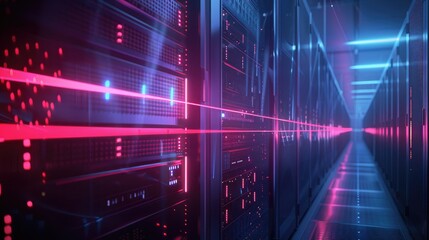 Wall Mural - digital fortress with laser barriers protecting critical data repositories from cyber intrusions.