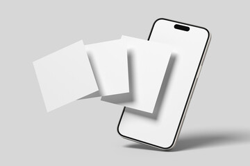 Smartphone with social media post mockup blank