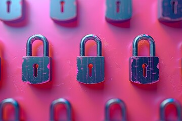 Sticker - Neon pink padlocks against a vibrant backdrop, emphasizing digital identity and secure networks