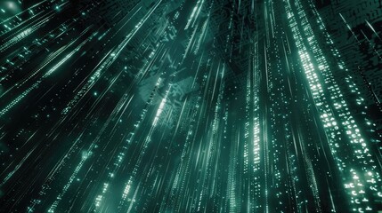 Matrix-like streams of encrypted code forming a barrier against cyber attacks.