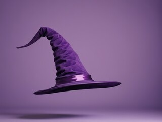 Wall Mural - purple witch hat isolated on purple background.